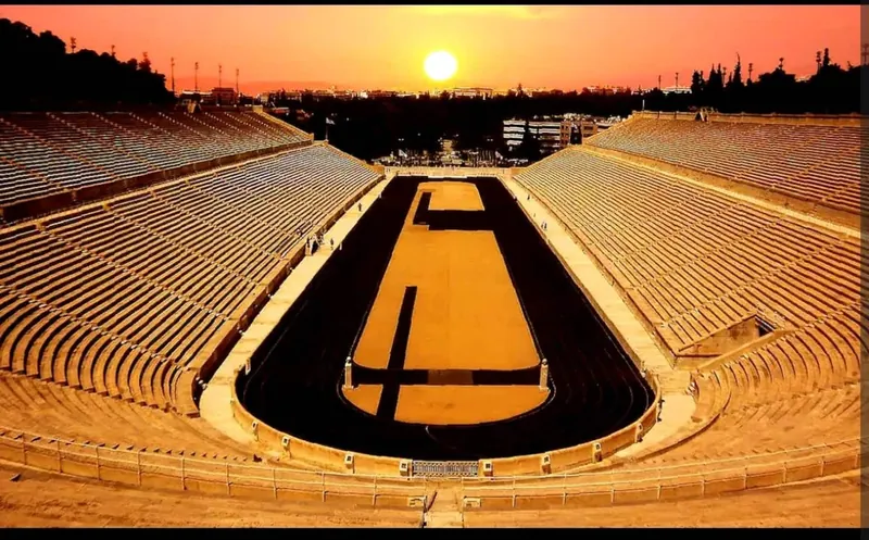 The Panathenaic Stadium at sunset, right behind the house